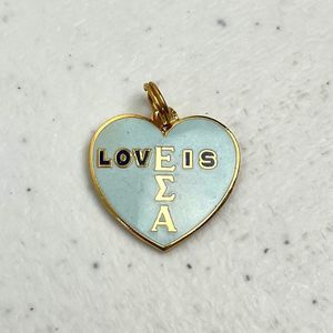 Love is ΕΣΑ Epsilon Sigma Alpha ESA Charm Light Blue Gold Tone Collegiate Org
